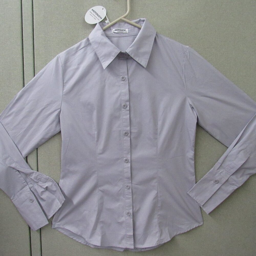 HOTOUCH Womens Cotton Basic Button-Down Long-Sleeve Dress Shirt Slim Fit